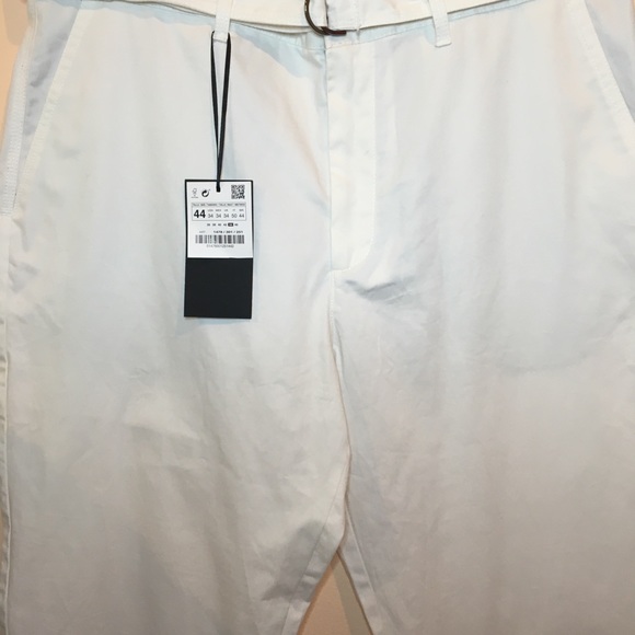 ZARA MEN’S LOOSE FIT WHITE CHINO WITH BELT 34/27 - Picture 4 of 8